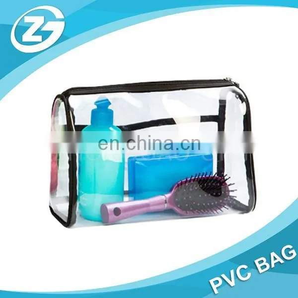 Waterproof Traspaent Logo Printed Polyester PVC Black Cosmetic Bag