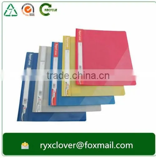 Plastic transparent report file folder with spine Q bar