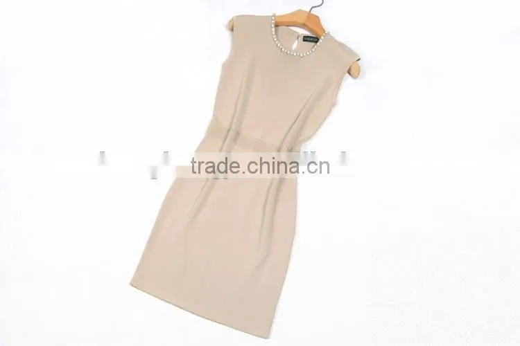 2016 new arrival knit beaded dress slim hip hop sleeveless dress with modern beading design