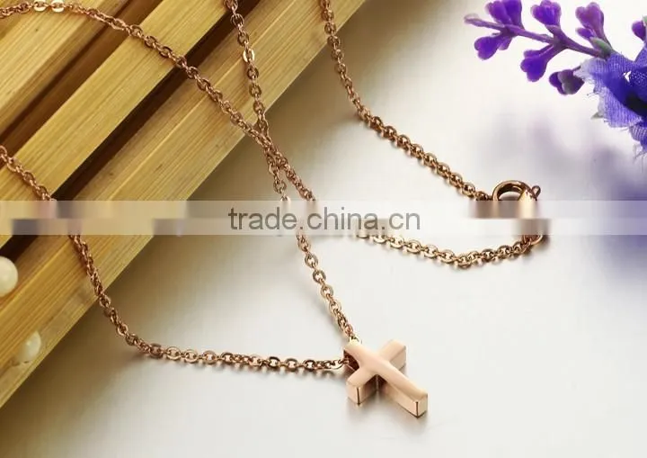wholesale new plating rose gold cross titanium steel necklaces for woman pendant beautiful gift