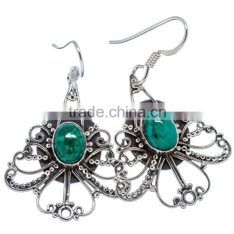CHRYSOCOLLA EARRING 925 SOLID STERLING,SILVER EXPORTER,STERLING SILVER JEWELRY,SILVER EARRING