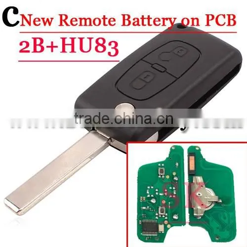 High Quality New 2 Button Flip Remote key Battery On Pcb For Citroen With HU83 Blade 433mhz