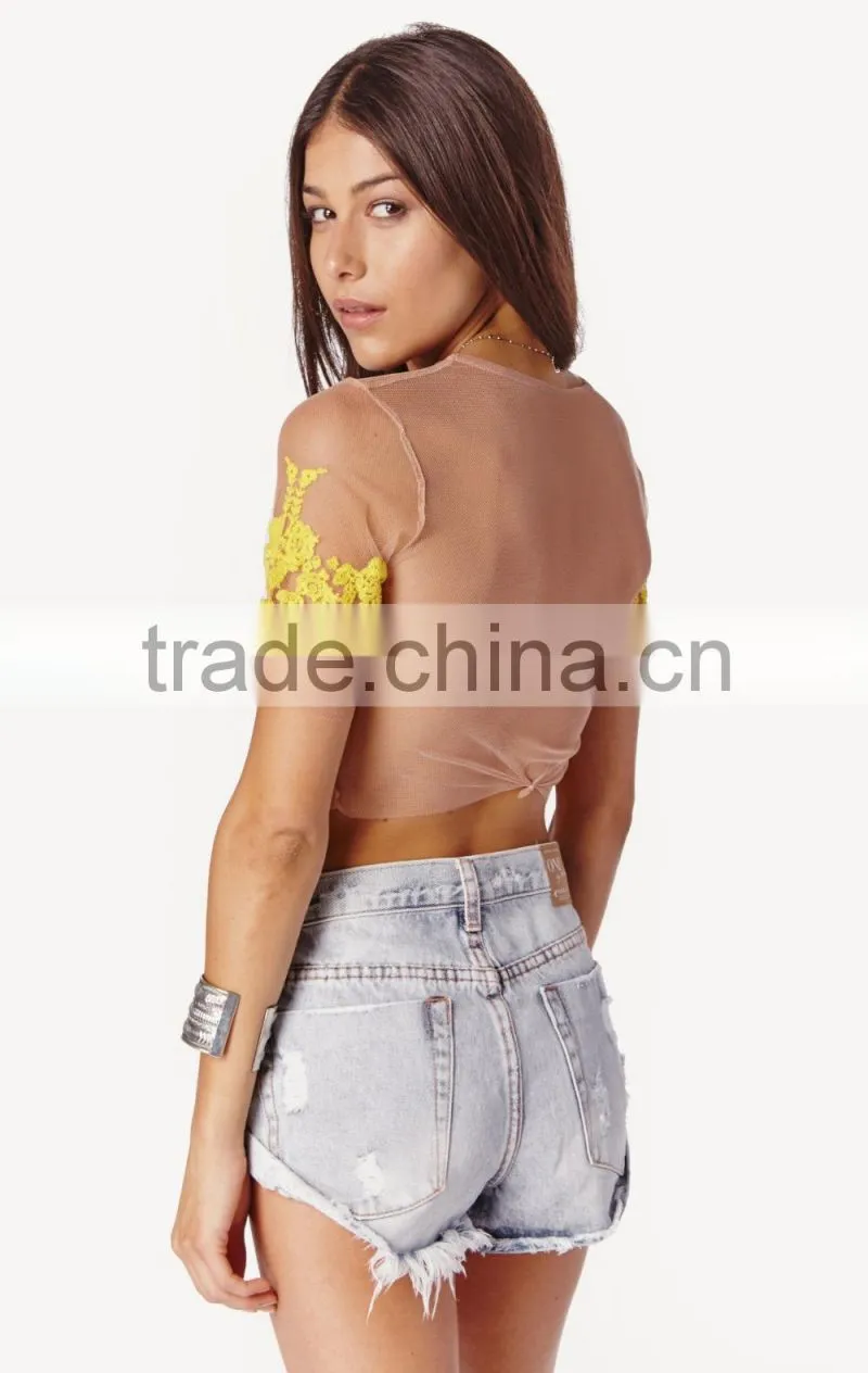 Women Net Tops Wholesale Sheer Ladies Lace Tops Latest Design