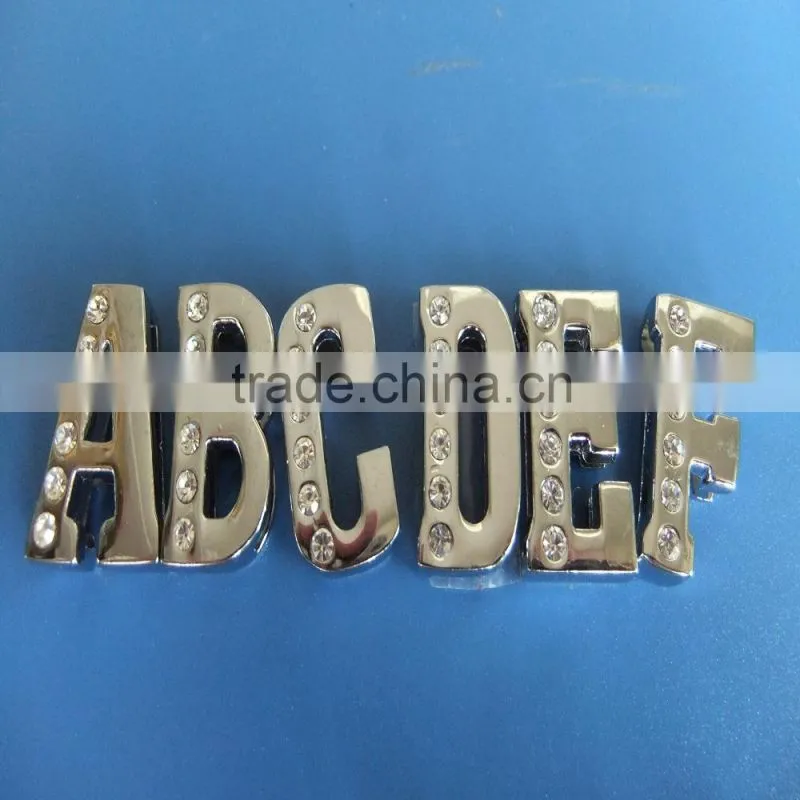 Zinc Alloy Charms Half Side Rhinestones Inlayed 18mm Slide Letters
