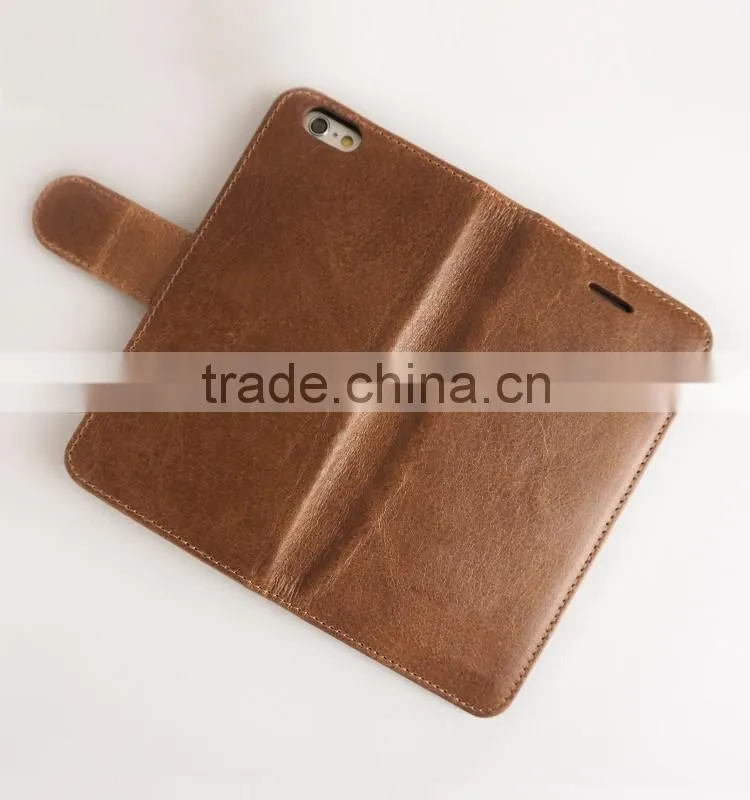 High Quality Genuine Leather Mobile Phone Flip Cover Case for iPhone 6