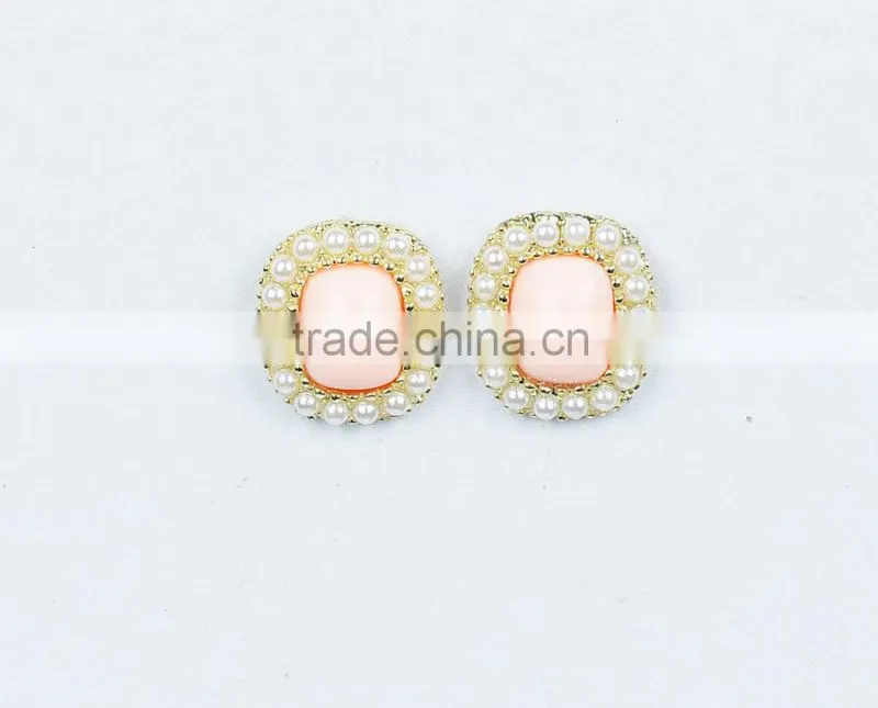 Handmade pearl earrings square Bezel Earrings gemstone earring