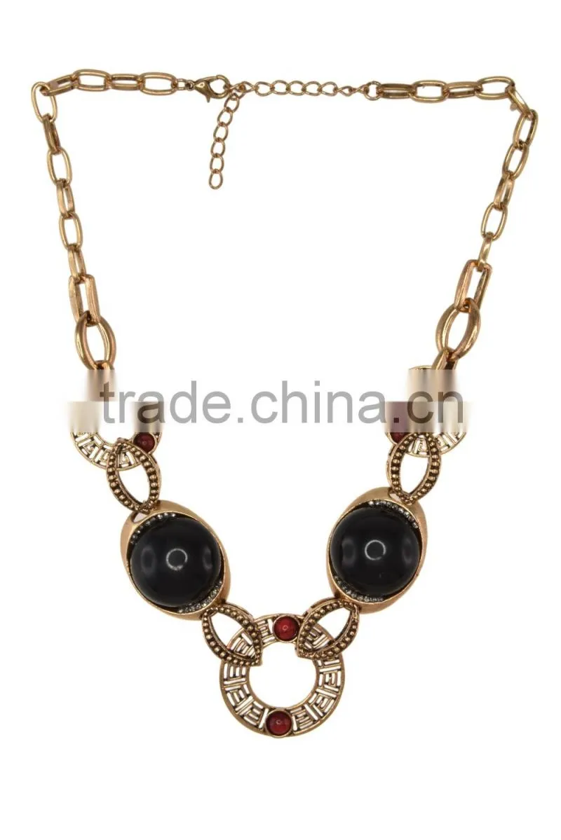Anitque Look Faux Gem Metal Statement Necklace