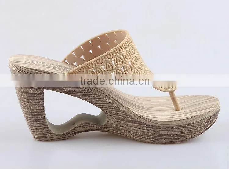 2015 Retro Style Wedges Slippers Waterproof Slippers Wooden Bottom Slippers