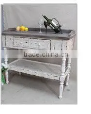 European Rectangle White Zinc Top Wood Table Antique