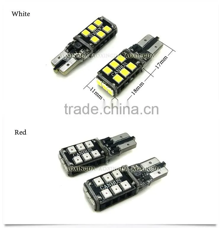 400LM 2835 15SMD CANBUS LED bulb T10 194 white red yellow