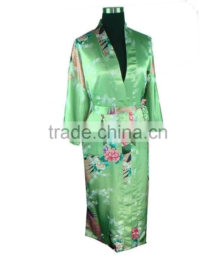 10 Colors Women Peacock Kimono Robe Silk Pajamas Girl Sleepwear Summer Yukata with Belt China Factory Direct Supply offer OEM