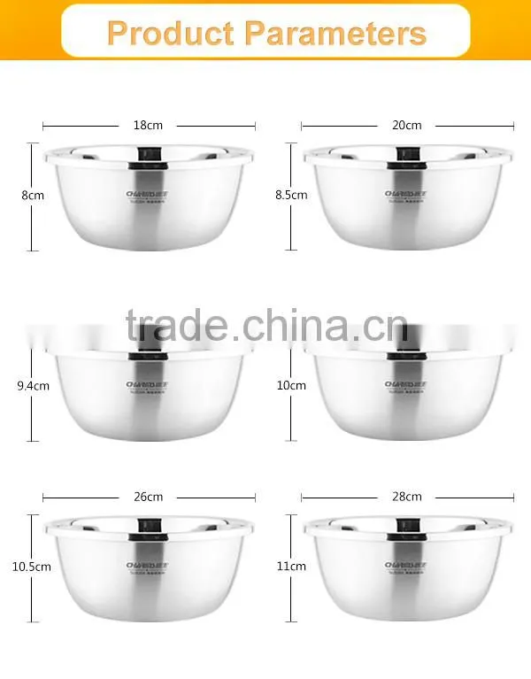 Low price and mirror polishing stainless steel mixing bowl set