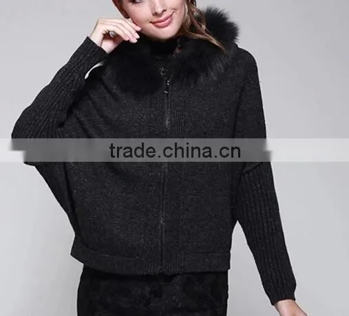stylish merino wool sweater with raccoon fur