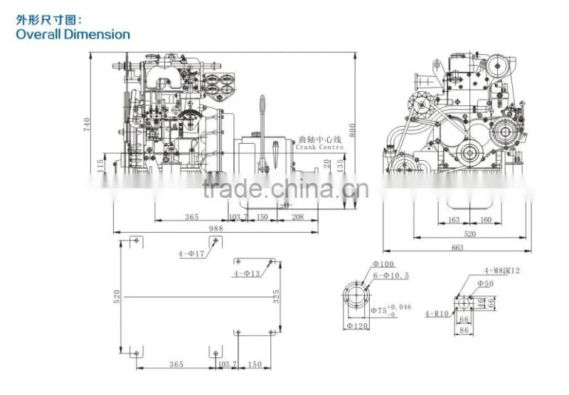 Two cylinders electric starting marine diesel engine 28hp ZX2105J