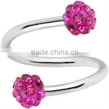 16 Gauge Crystal Ball Spiral Twister Ring Belly Ring body jewelry