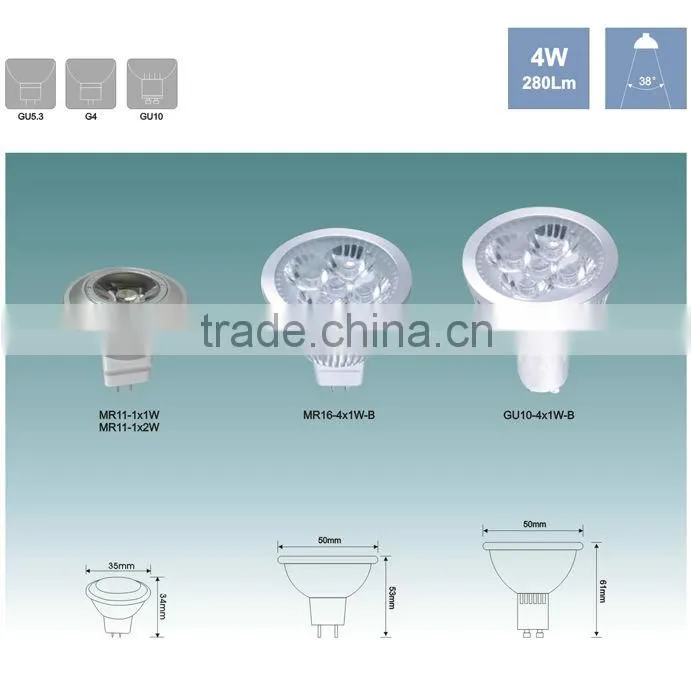2013 New product GU10 4W 12V 280LM GU10 LED Dimmable