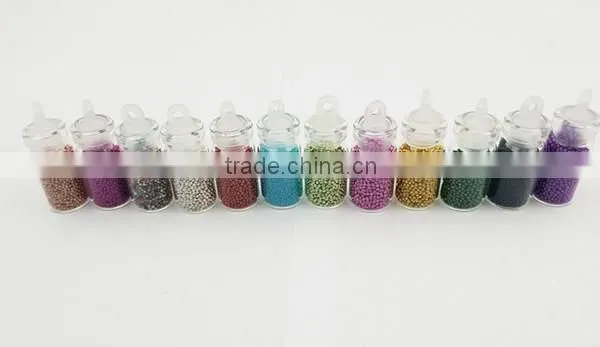 New arrival 12 colors mini glass 1g bottle nail art mini beads decoration set