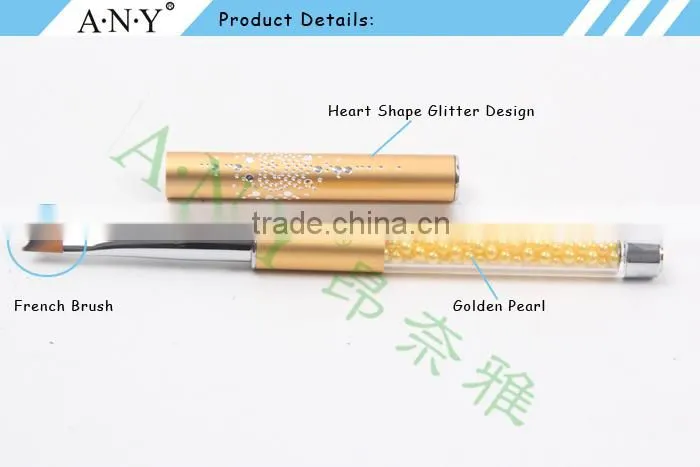 ANY Nail Art Design Care Nylon Hair French Manicure Nail Brush Gold Handle