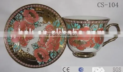 Flower decorate custom printed ceramic tea cup and saucer