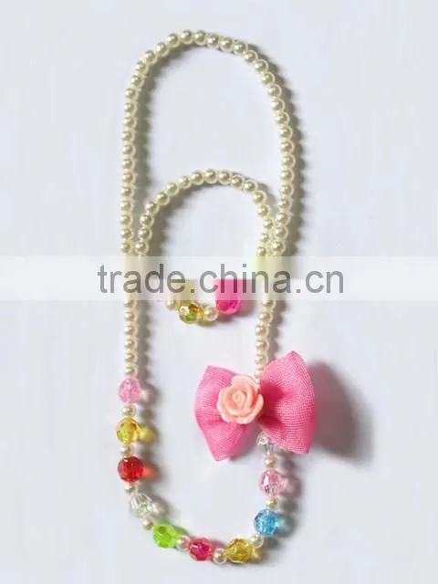 Candy colorful beaded necklace bracelet set with silk flower for kids