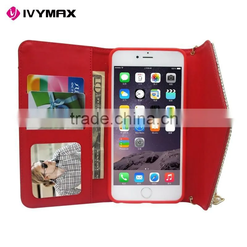 Lady style diamond bling leather wallet case for iphone 6, for iphone 6 case