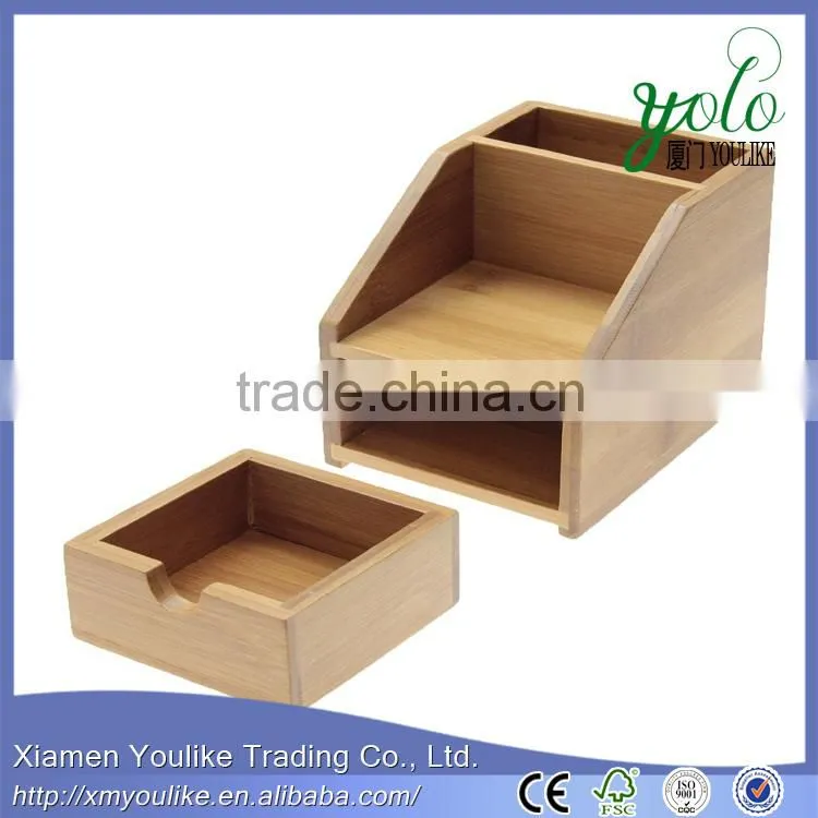 Bamboo Colour Desk Stationary Organiser pen stand bamboo notes holder