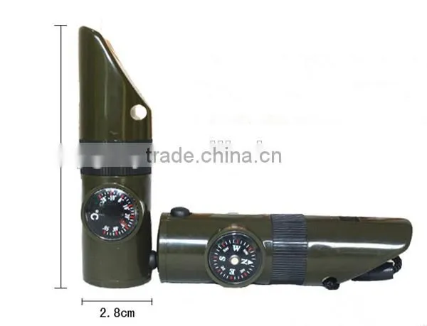 7 in 1 Multifunctional Military Survival Kit Magnifying Glass Whistle Compass Thermometer LED Light