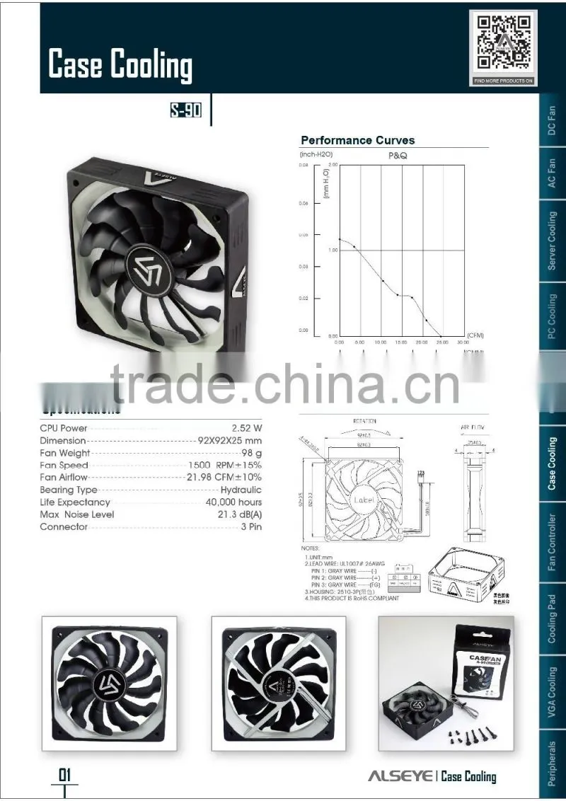 Alseye CA0201 manufacturer 12v 92*92*25mm cpu fan atom