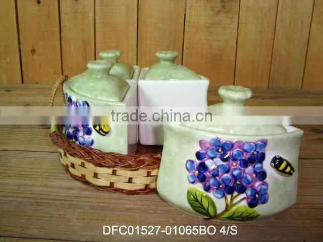 Ceramic porcelain Salt and Pepper Shaker Set with Napkin Holder