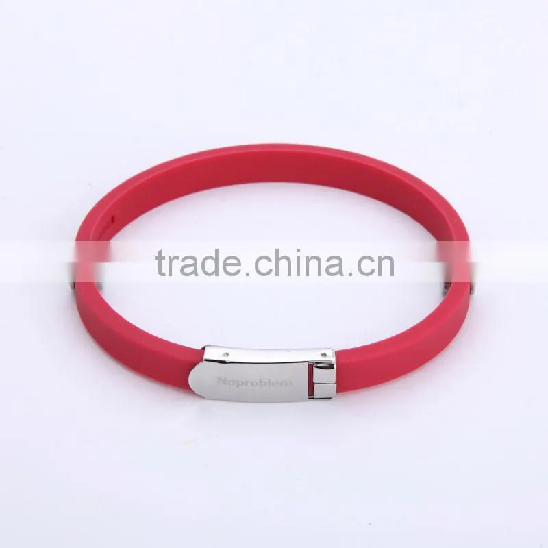 Noproblem P023 negative ion stainless steel silicone elastic sexy luxury rubber band bracelet