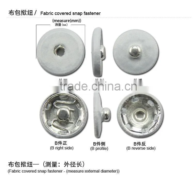 15mm combination button fabric covered snap fastener with two parts