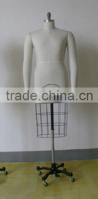 male upper body tailoring mannequin with collapsible shoulder and adjustable stand