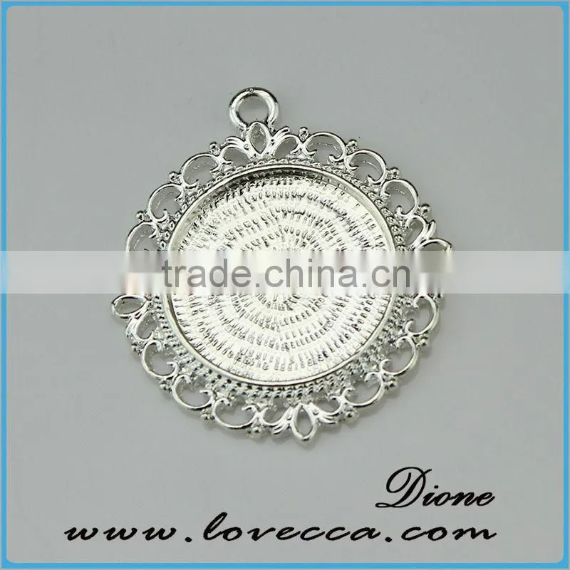 round 25mm antique black color glass cabochon pendant bezel