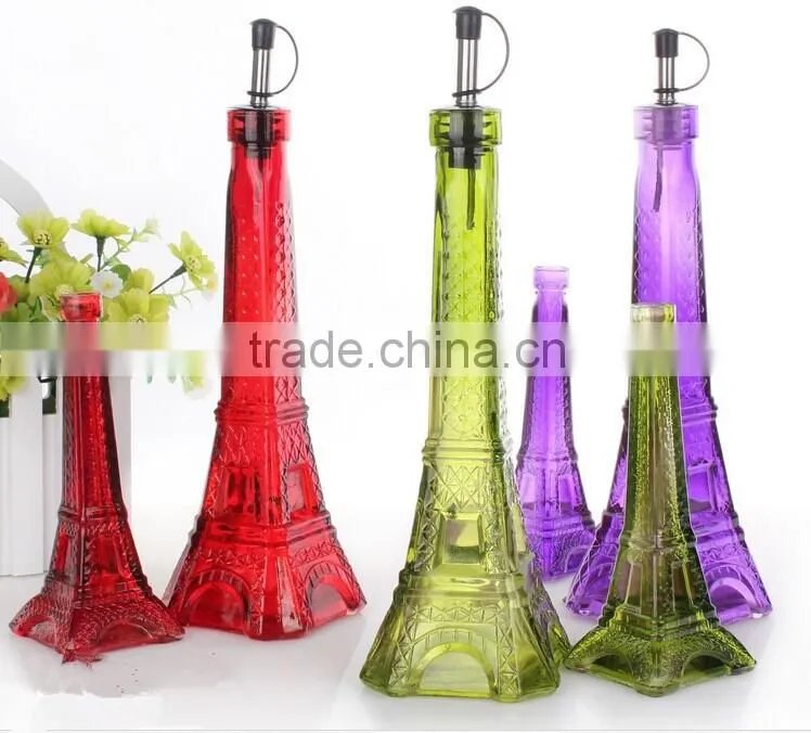 Eiffel cramp iron design glass oil bottle with SS lid