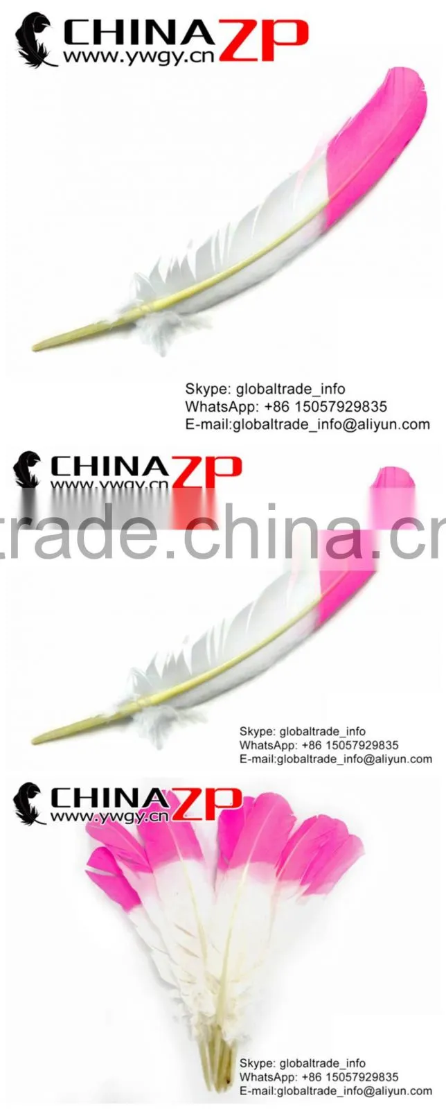 ZPDECOR Wholesale Cheap Bulk Pink Half Dipped Bicolourable Turkey Feathers for Fashion Decorations