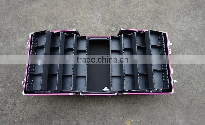Professional Rolling Cosmetic Case w/ 8 Trays Black/Silver/Pink Diamond Aluminum(XY-877)