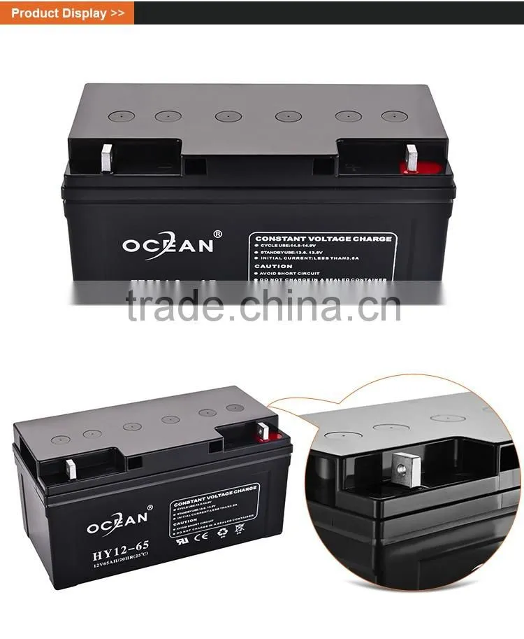 Electrical 100% pre-test large current 12V 65ah battery solar 12v