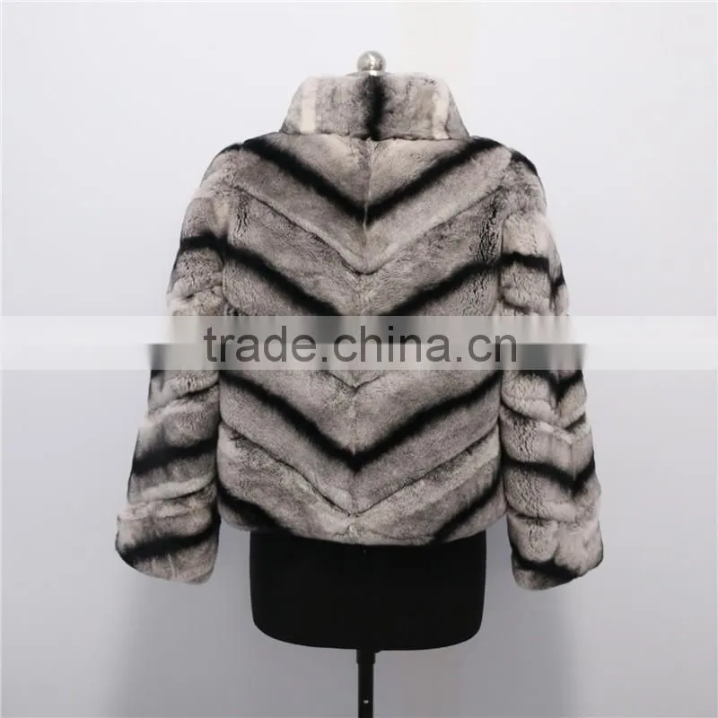 new fashion winter chinchilla color sexy rex rabbit fur coat for girls