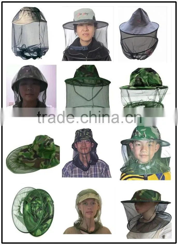 high quality green color polyester mesh head mosquito net hat