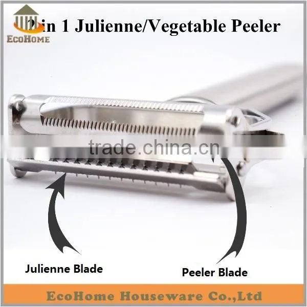 Stainless Steel julienne vegetable peeler with cleanning brush,julienne peeler