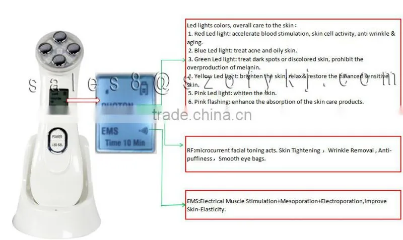 6 colors LED and RF/EMS Sonic Skin scrubber facial beauty product