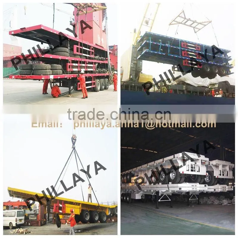 good factory3 Axles drop deck flat bed semi trailer for transport container trailer