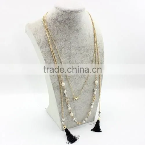 Latest design fashion 18k gold color gemstone necklace