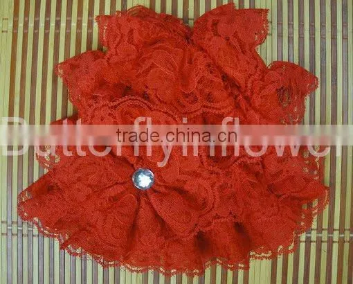 fashion silk baby auqa lace hat with lace flower baby cap