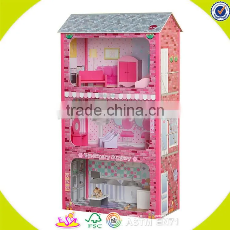 Wholesale beautiful pink wooden baby dollhouse toy fashion wooden baby dollhouse toy hot wooden baby dollhouse toy W06A051