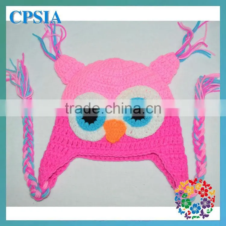 Infant owl hats baby hats with braid