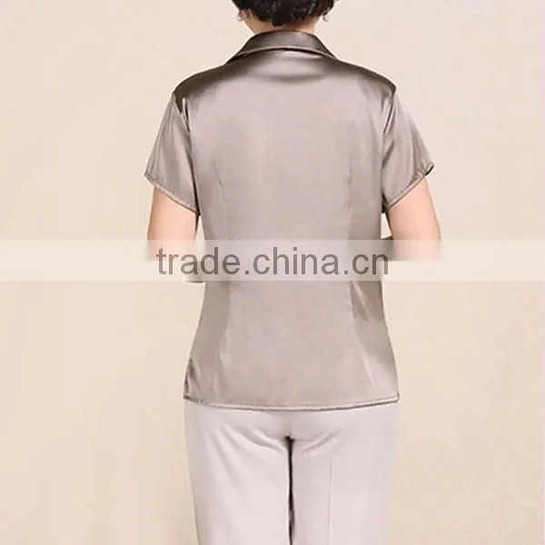 Latest design fashionable short sleeve blouse for middle aged women