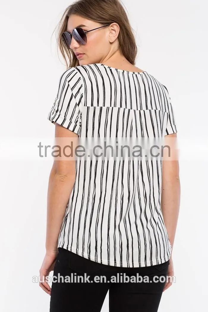 best selling high quality ladies vertical stripe t shirt