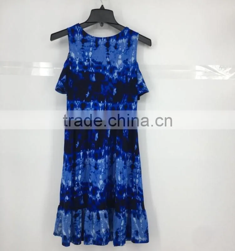 Girl's stock fashion dip dye washed colder shoulder summer dress