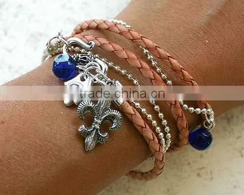 leather wrap bracelet with tubes, double wrap braided leather bracelet, gold and silver tubes leather wrap bracelet